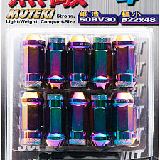 Wheel Nuts, M12 x 1.25 45 mm 60° Steel Rainbow Color 20 Pcs Incl. Dual Adapter, Muteki