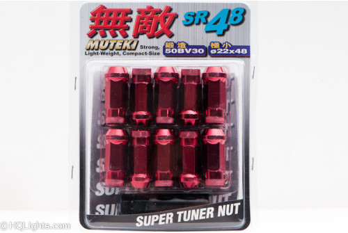 Hjulmuttrar Muteki M12 x 1,50 48 mm 60°, stål, röda, 20st inkl. adapter