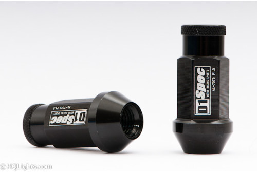 Hjulmuttrer D1 Spec M12 x 1,50 52 mm 60°, aluminium, öppna, svarta räfflade, 20st