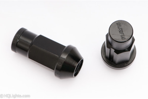 Wheel nuts Rays M12 x 1,50 50 mm 60°, aluminium, black, 20 pcs incl. adapter and lock nut