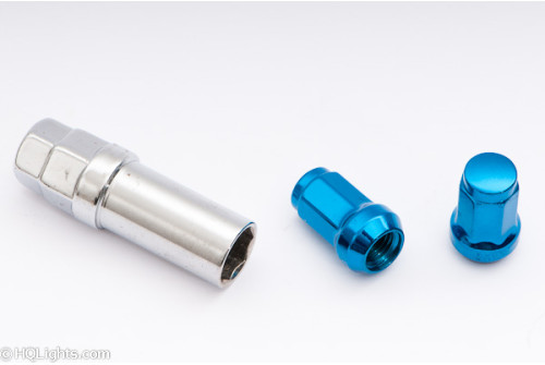 Wheel nuts M12 x 1,25 33 mm 60°, steel, blue, 16 pcs inc. dual adapter