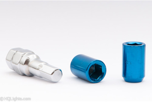 Wheel nuts M12 x 1,5 33 mm 60°, steel, open, blue, 16 pcs inc. dual adapter