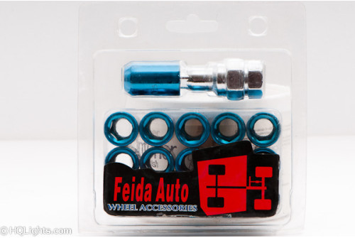Wheel nuts M12 x 1,5 33 mm 60°, steel, open, blue, 16 pcs inc. dual adapter