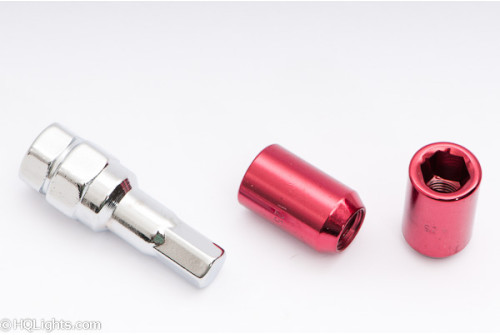 Hjulmuttrer M12 x 1,25 33 mm 60°, stål, öppen, röd, 16st inkl. dual adapter