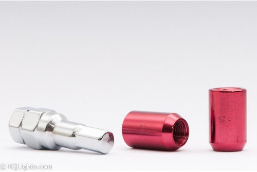 Hjulmuttrer M12 x 1,25 33 mm 60°, stål, öppen, röd, 16st inkl. dual adapter