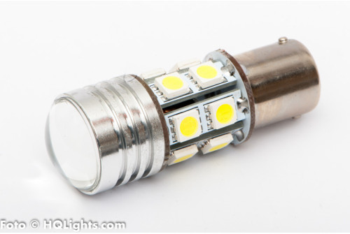 BA15S (P21W) LED, mycket stark, 13 led, CREE, gul/orange 12v (1st)