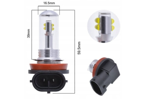 H8 H9 H11 LED 8x CREE XBD ultra white 6000K, 8000LM, passive cooling, 2 pcs