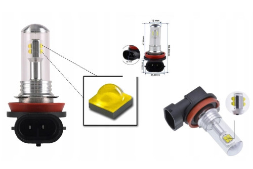 H8 H9 H11 LED 8x CREE XBD ultra white 6000K, 8000LM, passive cooling, 2 pcs
