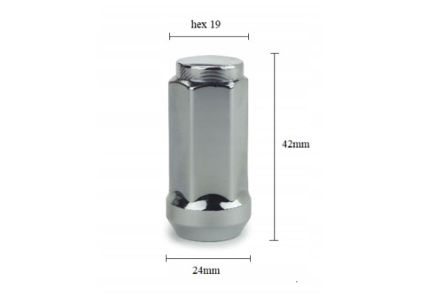 Wheel nuts M14 x 1,5 42 mm 60°, steel, silver chrome (20 pcs)