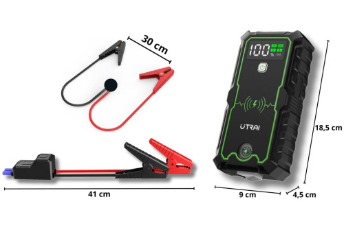 Jump Starter Powerbank 16000mAh med LCD-display och trådlös laddning från UTRAI