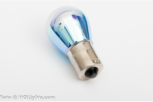 MTec BA15S cornering or brake lamp, white / blue light, silver / rainbow surface, 21W, 1 lamp