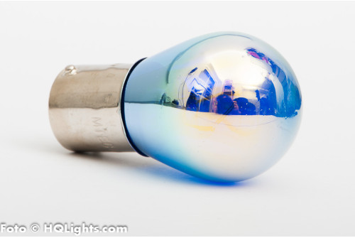 MTec BA15S cornering or brake lamp, white / blue light, silver / rainbow surface, 21W, 1 lamp