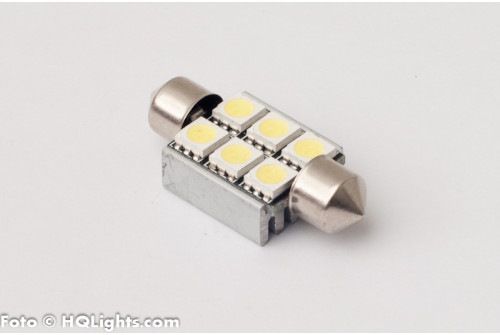 Spoollampa 37mm, canbus, 6 LED, vit 6000K, med kylfläns, 1st