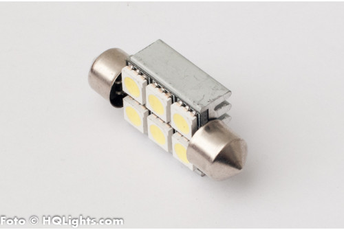 Spoollampa 37mm, canbus, 6 LED, vit 6000K, med kylfläns, 1st