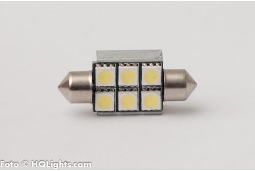Spoollampa 37mm, canbus, 6 LED, vit 6000K, med kylfläns, 1st