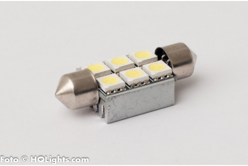 Spoollampa 37mm, canbus, 6 LED, vit 6000K, med kylfläns, 1st