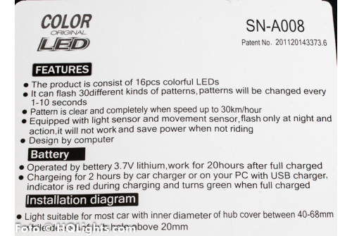 Spoke Light - LED belysning med mönster för bilfälgar, USB, RGB