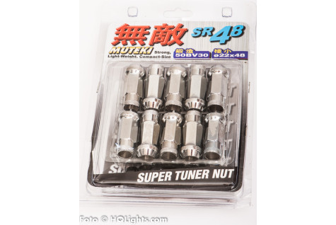 Wheel nuts Muteki M12 x 1,25 48 mm 60°, steel, chrome, 20 pcs incl. dual adapter