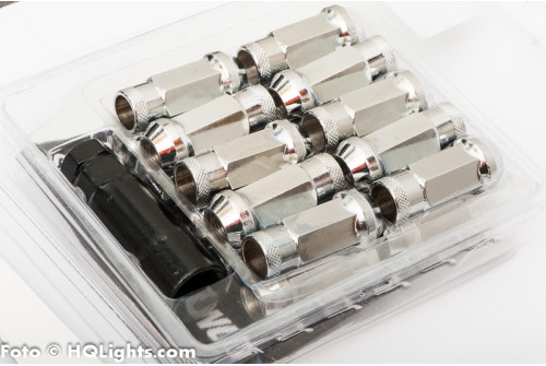 Wheel nuts Muteki M12 x 1,25 48 mm 60°, steel, chrome, 20 pcs incl. dual adapter