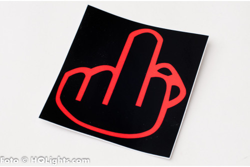 Sticker Fuck You Finger, red on black background, 90x85mm