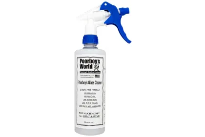 Spray bottle of Poorboy's World Glass Cleaner 473ml, alcohol- and ammonia-free formula for streak-free shine