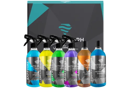 Gift set with 6x400ml car shampoo, wheel cleaner and paint protection from Auto Graph in gift packaging