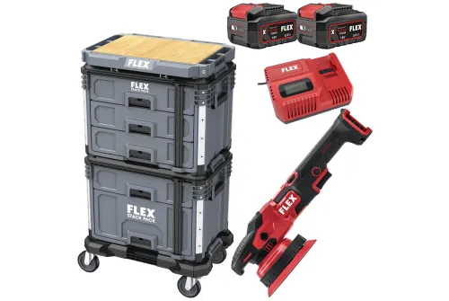 Sladdlös excenterpolermaskin FLEX XFE 2-15 18-EC med batterier, laddare och STACK PACK väskor