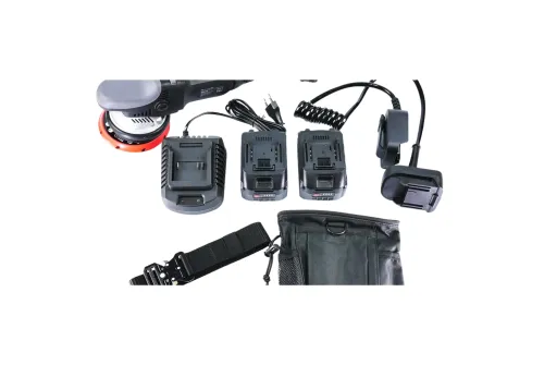 Evoxa Cordless Dual Action Polisher 21mm with 20V battery and 125mm backing plate