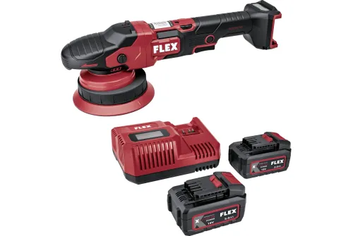 Sladdlös excenterpolermaskin FLEX XFE 2-15 18-EC med batterier, laddare och STACK PACK väskor