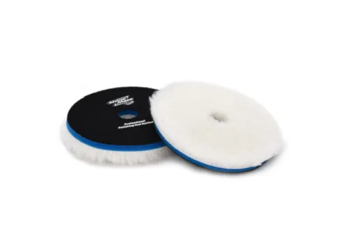 Wool polishing pad 134mm T130 cut with blue 6mm foam base from ShineMate for rotary polishing
