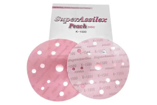 Sanding disc Kovax Assilex Peach 152mm P1500 with 15-hole hook-and-loop for fine sanding