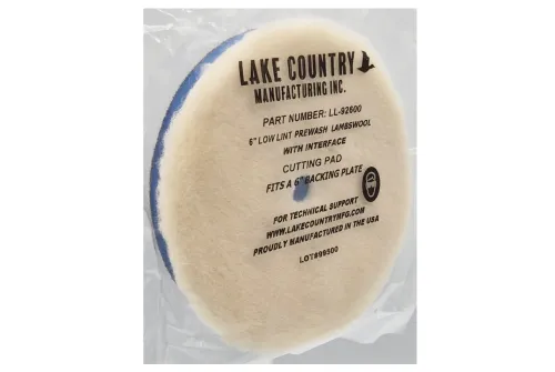 Poleringspad i förtvättad lamull låg luddmängd 6 tum, skumgränssnitt, kylkanal, Lake Country