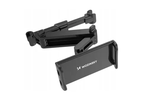 Black MrCleaner adjustable headrest mount for tablets and phones with flexible arm and 360-degree rotation