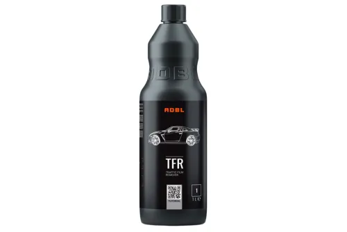Bottle of ADBL Traffic Film Remover 1L, alkaline low-foam formula for pre-wash and steel wheel cleaning