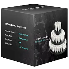 Drill Brush Set Ø50/Ø100/Ø125mm Soft White Bristles Hex Shank, ChemicalWorkz New
