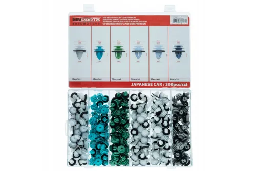 Trim Clips Set of 300 pieces in 6 types, multicoloured, for Japanese cars with storage box, MrCleaner