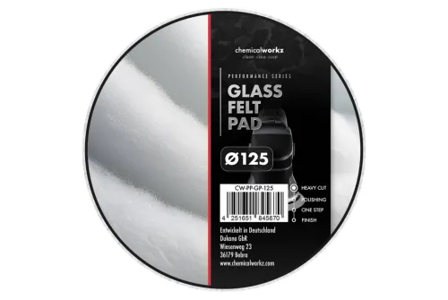 Vit och röd Glasfiltpad 125mm från ChemicalWorkz för DA-maskin och rotationsmaskin, hög abrasivitet