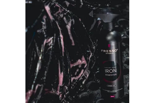 Spray bottle of Iron Remover 500ml showing bleeding effect for wheel cleaning, Fresso - Cosmetics