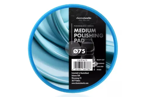 Blå Polerpad Medium 75mm från ChemicalWorkz New för maskinpolering med DA polisher