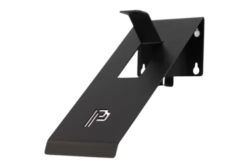 Black wall mount for motorcycle helmet and jacket in 3mm galvanised steel from Poka Premium 2
