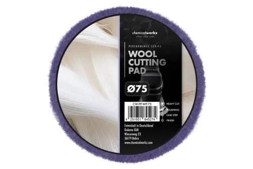 Poleringsrondell i naturlig ull och polyester, 80mm, ChemicalWorkz New Wool Cutting Performance Pad för lackkorrigering