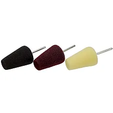 Cone-Shaped Foam Polishing Pads 3-Pack Soft Medium Hard 3mm Shaft 40x15x27mm, Evoxa
