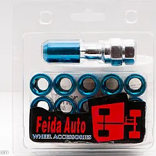 Wheel Nuts, M12 x 1.25, 33 mm, 60°, Steel, Open, Blue, 16 Pcs with Dual Adapter