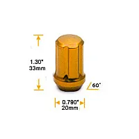 Wheel Nuts, M12 x 1.25, 33 mm, 60°, Aluminium, Golden, 20 Pcs with Adapter, TPI SD