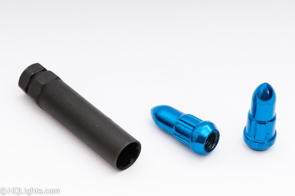 Wheel bullet nuts M12 x 1,50 46 mm 60°, steel, blue, 4 pcs inc. dual adapter