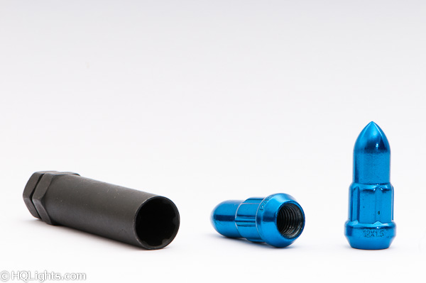 Wheel bullet nuts M12 x 1,50 46 mm 60°, steel, blue, 4 pcs inc. dual adapter