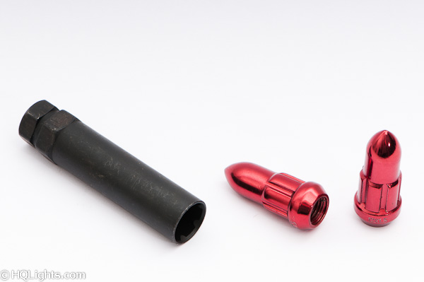 Wheel bullet nuts M12 x 1,50 46 mm 60°, steel, red, 4 pcs inc. dual adapter