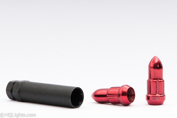 Wheel bullet nuts M12 x 1,50 46 mm 60°, steel, red, 4 pcs inc. dual adapter