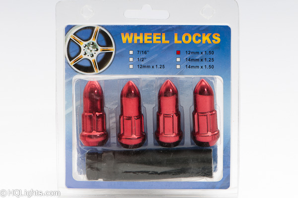 Wheel bullet nuts M12 x 1,50 46 mm 60°, steel, red, 4 pcs inc. dual adapter