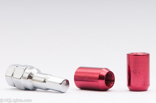 Hjulmuttrer M12 x 1,25 33 mm 60°, stål, öppen, röd, 16st inkl. dual adapter